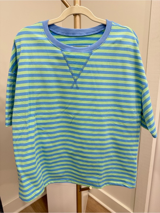 Sweaters - Blue and Lime Striped Short Sleeve Tee